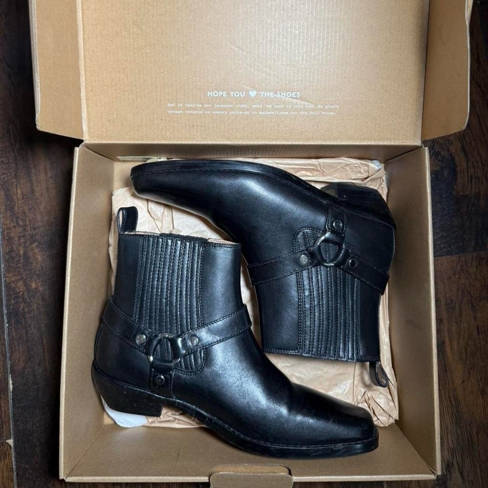 Madewell Black Leather Ankle Boots with Harness Detail